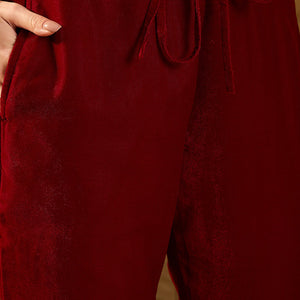 Maroon Velvet Ethnic Motifs Printed Straight Trousers Suit Set PKSKD2881