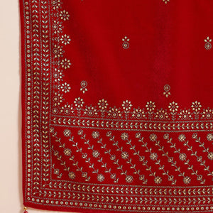 Red Velvet Ethnic Motifs Printed Straight Trousers Suit Set PKSKD2882