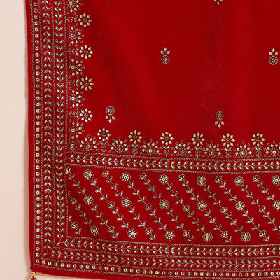 Red Velvet Ethnic Motifs Printed Straight Trousers Suit Set PKSKD2882