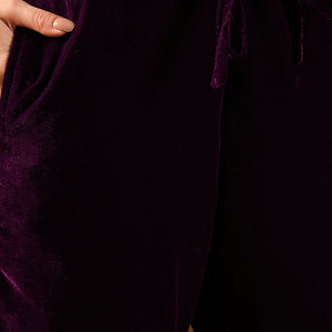 Purple Velvet Ethnic Motifs Printed Straight Trousers Suit Set PKSKD2883