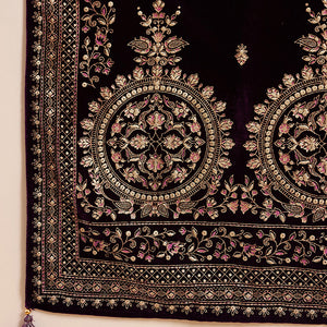 Purple Velvet Ethnic Motifs Printed Straight Trousers Suit Set PKSKD2883