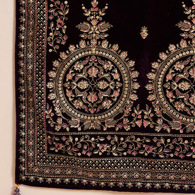 Purple Velvet Ethnic Motifs Printed Straight Trousers Suit Set PKSKD2883