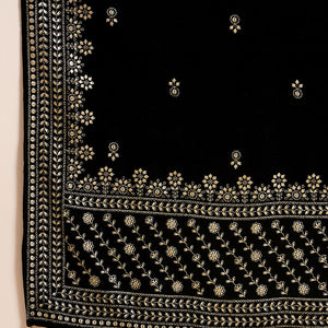 Black Velvet Ethnic Motifs Printed Straight Trousers Suit Set PKSKD2922