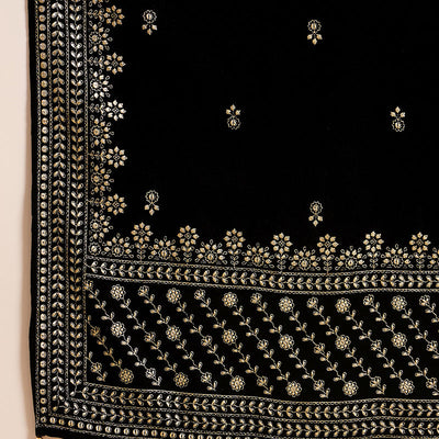 Black Velvet Ethnic Motifs Printed Straight Trousers Suit Set PKSKD2922
