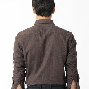 Rare Rabbit Men's Platim Rust Herringbone Fabric Full Sleeves Paisley Print Shirt