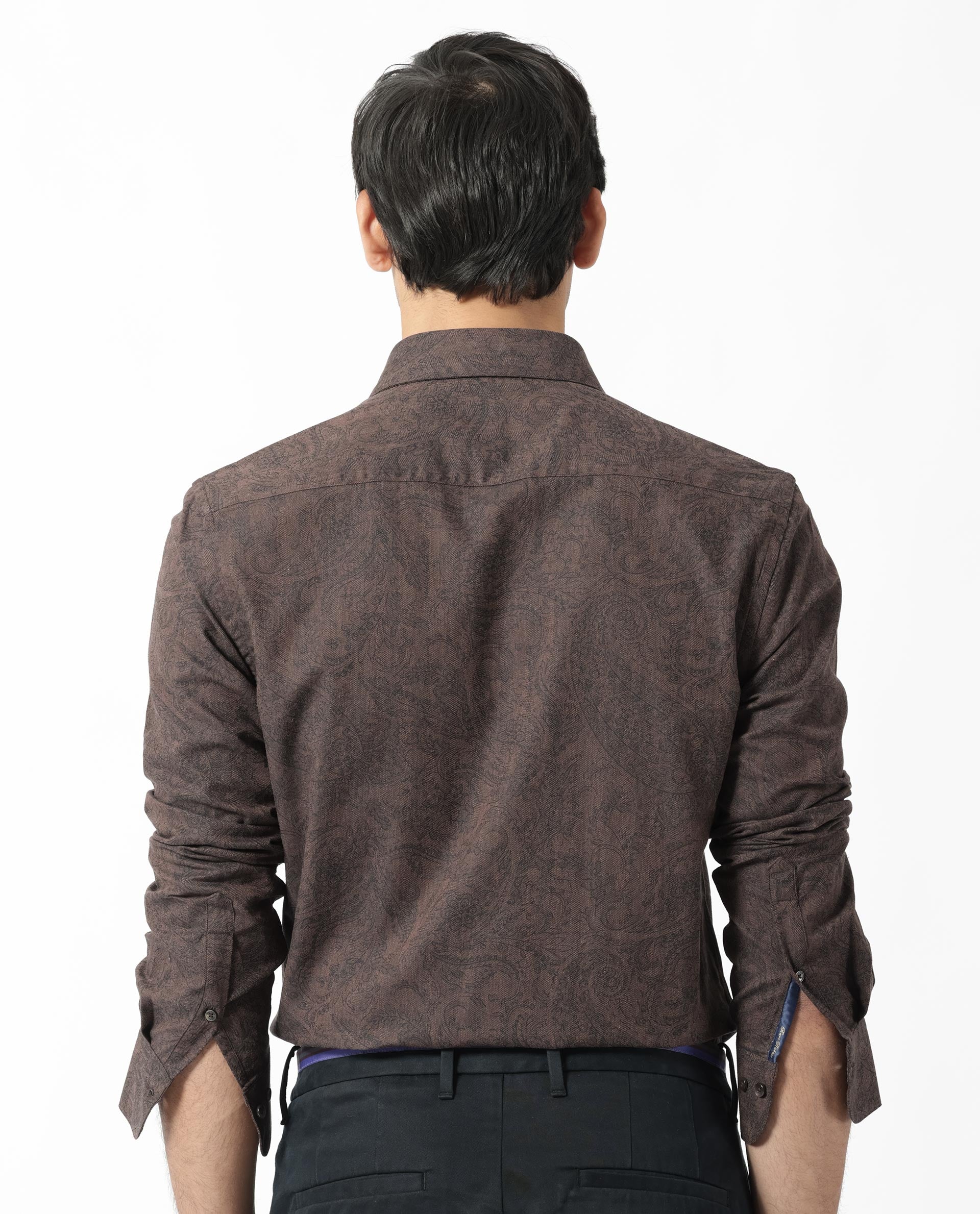 Rare Rabbit Men's Platim Rust Herringbone Fabric Full Sleeves Paisley Print Shirt