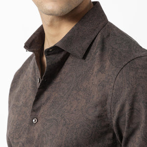 Rare Rabbit Men's Platim Rust Herringbone Fabric Full Sleeves Paisley Print Shirt