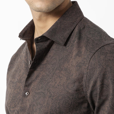 Rare Rabbit Men's Platim Rust Herringbone Fabric Full Sleeves Paisley Print Shirt