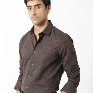 Rare Rabbit Men's Platim Rust Herringbone Fabric Full Sleeves Paisley Print Shirt