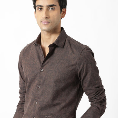 Rare Rabbit Men's Platim Rust Herringbone Fabric Full Sleeves Paisley Print Shirt