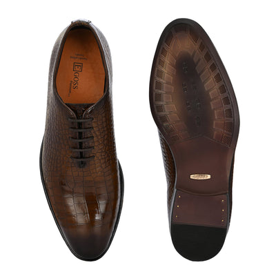 Egoss Textured Leather Lace-Up Shoes