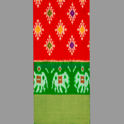 Red Handloom Silk Pavadai Material With Tie & Dye Motifs-Red