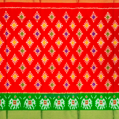 Red Handloom Silk Pavadai Material With Tie & Dye Motifs-Red
