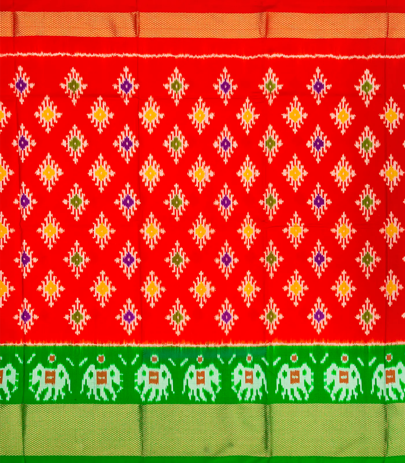 Red Handloom Silk Pavadai Material With Tie & Dye Motifs-Red