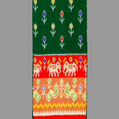 Bottle Green Handloom Silk Pavadai Material With Tie & Dye Motifs -Bottle Green