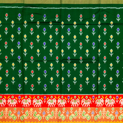 Bottle Green Handloom Silk Pavadai Material With Tie & Dye Motifs -Bottle Green