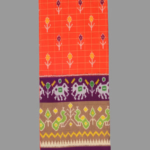 Peach Handloom Silk Pavadai Material With Checks and Tie & Dye Motifs -Peach