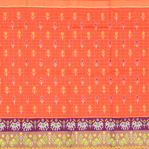 Peach Handloom Silk Pavadai Material With Checks and Tie & Dye Motifs -Peach