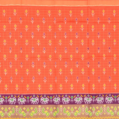 Peach Handloom Silk Pavadai Material With Checks and Tie & Dye Motifs -Peach