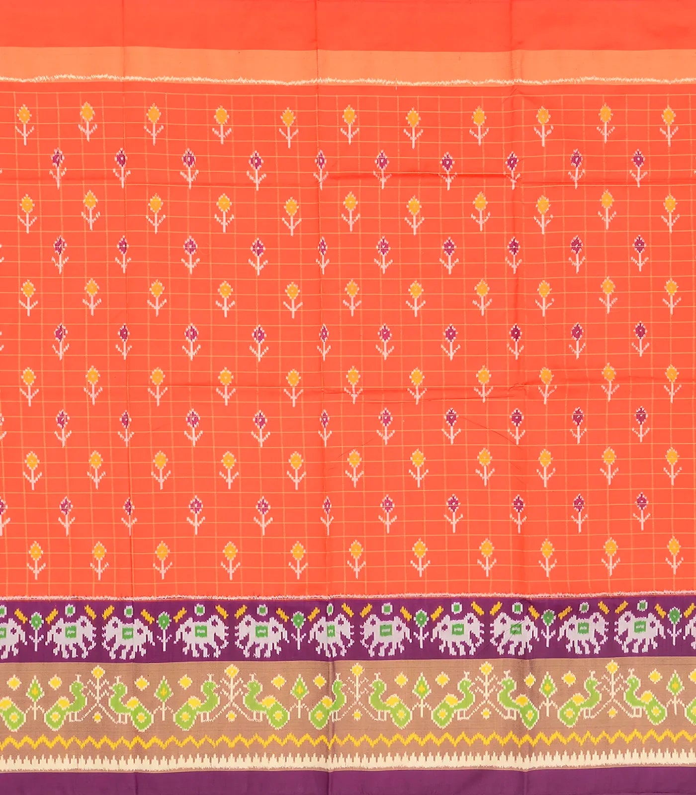 Peach Handloom Silk Pavadai Material With Checks and Tie & Dye Motifs -Peach