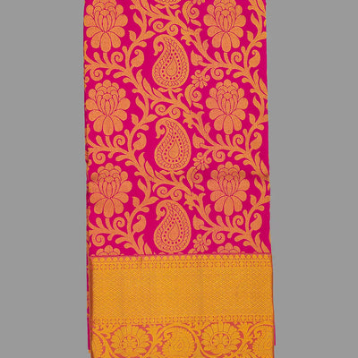 Pink Handloom Silk Pavadai Material With Mango Motifs-Pink