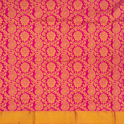Pink Handloom Silk Pavadai Material With Mango Motifs-Pink