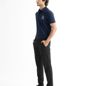 Rare Rabbit Men's Poka Navy Cotton Lycra Fabric Collared Neck Half Sleeves Polo T-Shirt