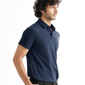 Rare Rabbit Men's Poka Navy Cotton Lycra Fabric Collared Neck Half Sleeves Polo T-Shirt