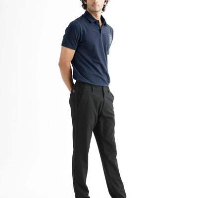 Rare Rabbit Men's Poka Navy Cotton Lycra Fabric Collared Neck Half Sleeves Polo T-Shirt