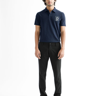 Rare Rabbit Men's Poka Navy Cotton Lycra Fabric Collared Neck Half Sleeves Polo T-Shirt