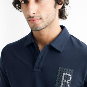 Rare Rabbit Men's Poka Navy Cotton Lycra Fabric Collared Neck Half Sleeves Polo T-Shirt