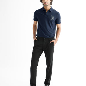 Rare Rabbit Men's Poka Navy Cotton Lycra Fabric Collared Neck Half Sleeves Polo T-Shirt