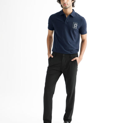 Rare Rabbit Men's Poka Navy Cotton Lycra Fabric Collared Neck Half Sleeves Polo T-Shirt