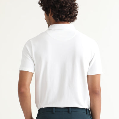 Rare Rabbit Men's Poka White Cotton Lycra Fabric Collared Neck Half Sleeves Polo T-Shirt