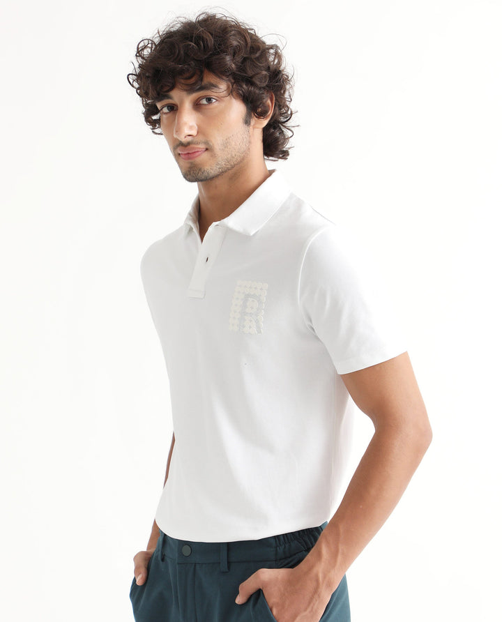 Rare Rabbit Men's Poka White Cotton Lycra Fabric Collared Neck Half Sleeves Polo T-Shirt