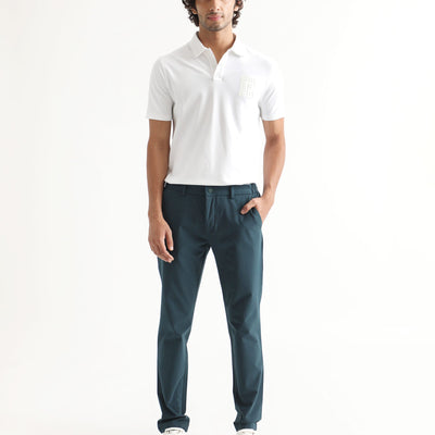 Rare Rabbit Men's Poka White Cotton Lycra Fabric Collared Neck Half Sleeves Polo T-Shirt