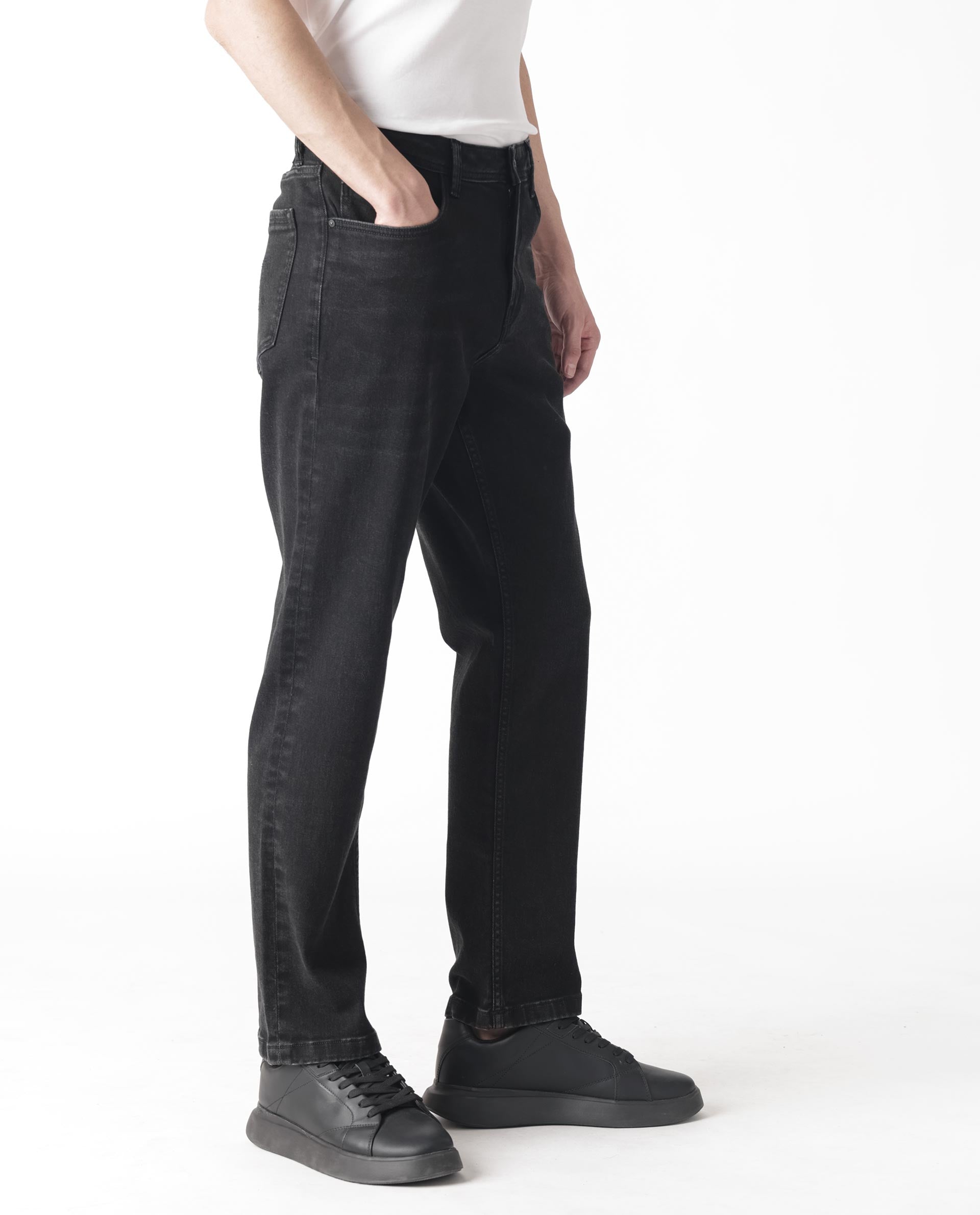 Rare Rabbit Men's Polin Black Dark Wash Mid-Rise Slim Fit Jeans