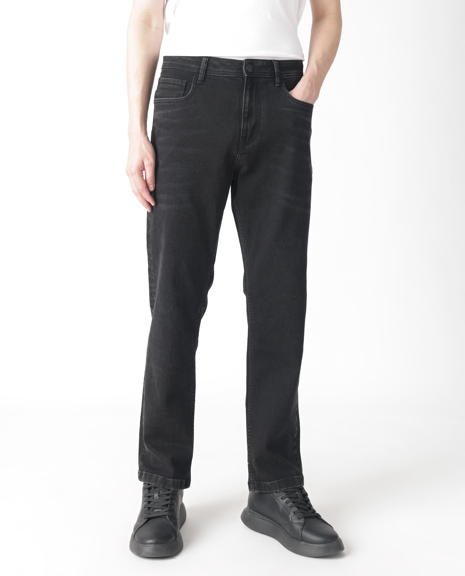 Rare Rabbit Men's Polin Black Dark Wash Mid-Rise Slim Fit Jeans