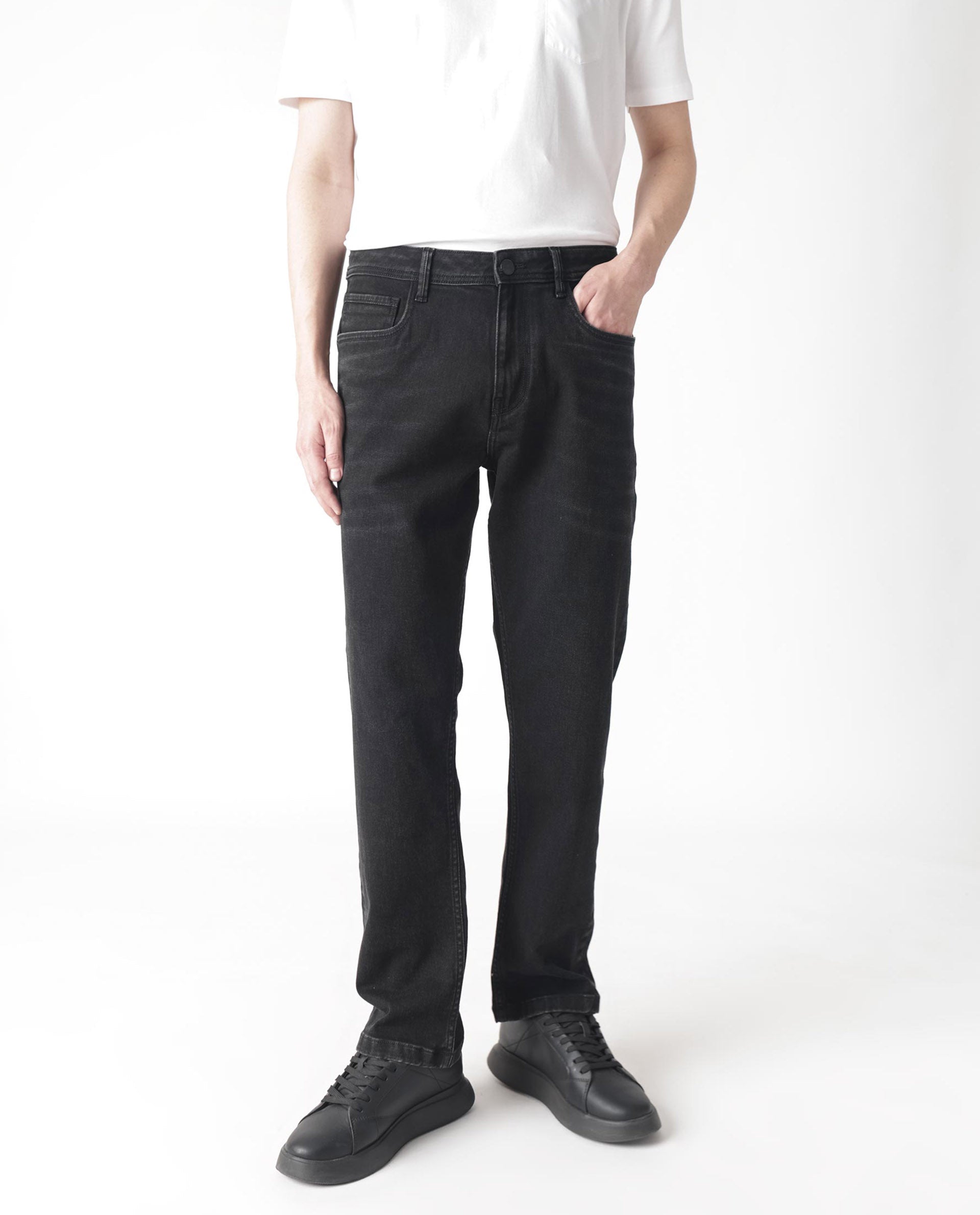 Rare Rabbit Men's Polin Black Dark Wash Mid-Rise Slim Fit Jeans