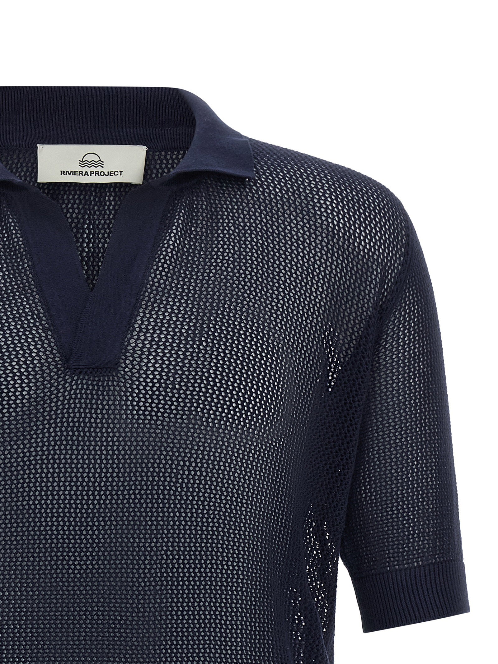 Riviera Project Openwork Cotton Polo Shirt