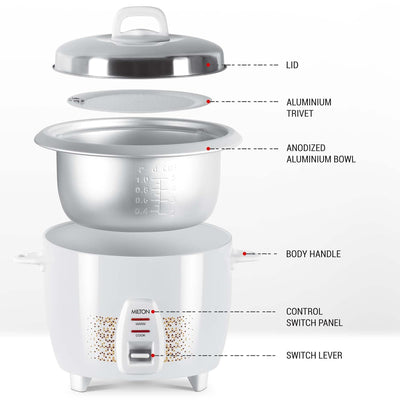 Milton Euroline Prime 1.8 Litre Electric Rice Cooker | 700 Watts | White