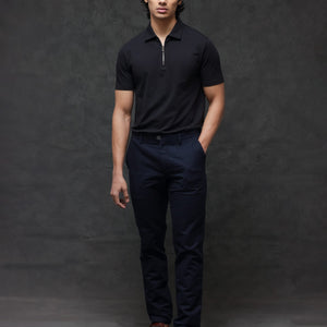 Rare Rabbit Mens Prin-1 Black Cotton Fabric Collared Neck Zipper Closure Half Sleeves Polo T-Shirt