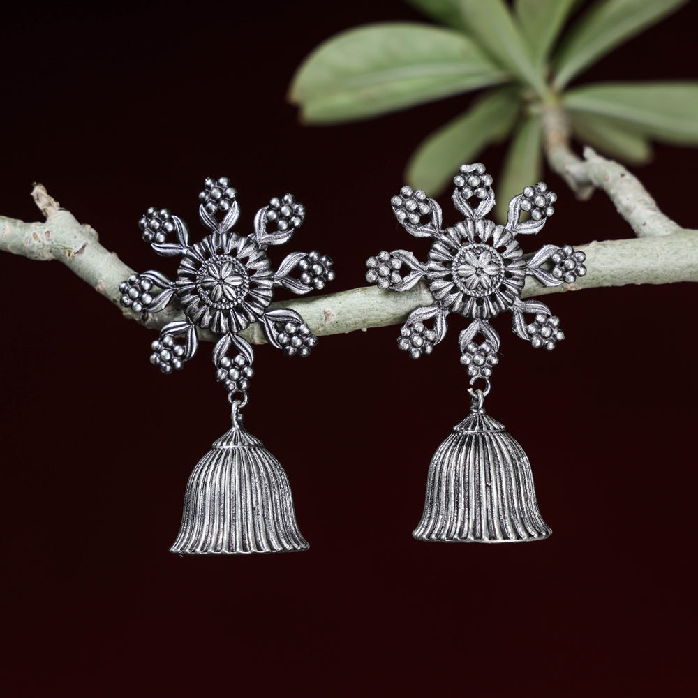Antique Silver Finish Oxidised Special Brass Base Jhumki Earrings