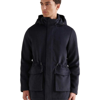 Peckham Rye Wool Blend Dark Sapphire Navy Padded Parka Jacket