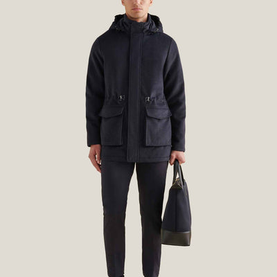 Peckham Rye Wool Blend Dark Sapphire Navy Padded Parka Jacket