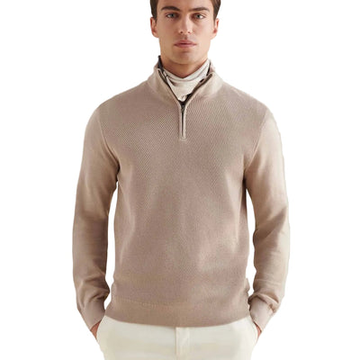 Peckham Rye Cotton Blend Rib Knit Simply Taupe 1/4 Zip