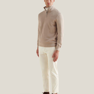 Peckham Rye Cotton Blend Rib Knit Simply Taupe 1/4 Zip