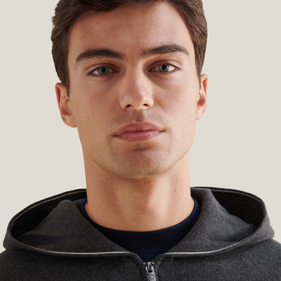 Peckham Rye Milano Knit Charcoal Grey Zip-Up Hoodie