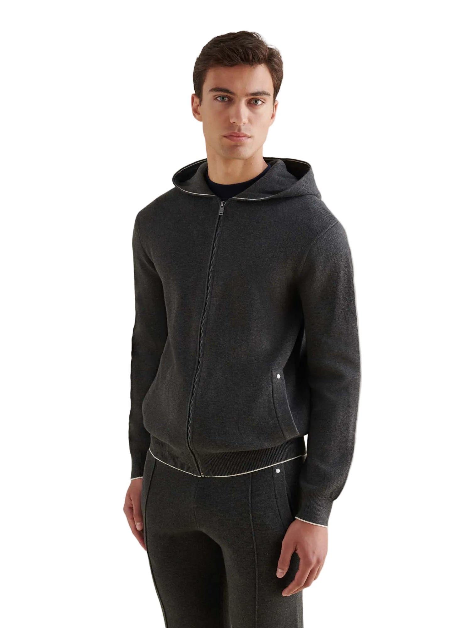 Peckham Rye Milano Knit Charcoal Grey Zip-Up Hoodie