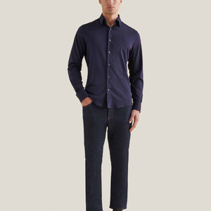 Peckham Rye Jersey Hidden-Button Dark Sapphire Navy Shirt